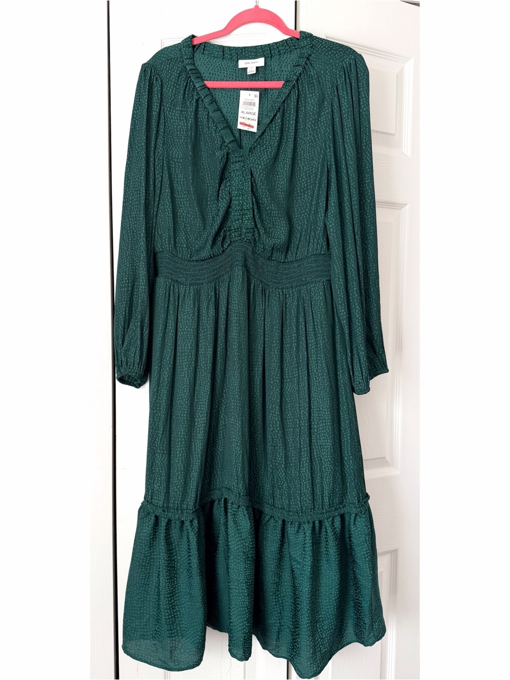 Long Sleeve Forest Green Ruffled Midi Dress Size XL NWT
